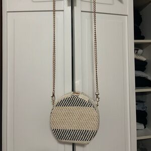Woven Round Crossbody Bag in Natural beige & Black -